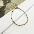 Bracciale fatto a mano in perline Miyuki con perla naturale e cordino intrecciato regolabile - Stile Perline Multicolore e Perla (BR0217)
