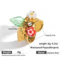 Anello in acciaio inossidabile dorato con ciondoli fragola e fiori, gioiello impermeabile - Stile Fragola Fiore (DKR251003-5GL)