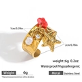 Anello aperto in acciaio inossidabile dorato con ciondoli a conchiglia e perle - Stile Stella Marina Perla Strass (DKR251003-2GL)
