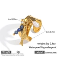 Anello in acciaio inossidabile dorato con ciondoli marini, perline blu e perla bianca - Stile Pesce Perla (DKR251003-9GL)