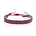 Handmade ethnic woven bracelet in deep red and silver with adjustable sliding knot - Red Silver Geometric (KZ-0010A)