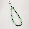 Ethnic phone strap with green striped beads and black Evil Eye charm in 25cm length - Green White Striped Style (SZ-A210006A)