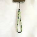 Handmade beaded phone strap with green faceted crystals and black beads on white fabric - Green Teal Mix Style (SZ-A210003D)