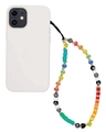 Rainbow beaded phone charm with colorful polymer clay beads and yellow smiley face - Rainbow Style (SZ-A210012A)