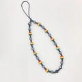 Ethnic style phone charm featuring rainbow striped beads and evil eye amulet design - Rainbow Black White Striped Style (SZ-A210006D)
