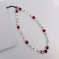 Dragonne de téléphone vintage avec perles de cristal carrées rouges et blanches irisées - Style Iridescent Rouge et Blanc (SJ-A210006A)