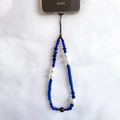 Handmade beaded phone strap with Klein blue crystal beads and white faux pearls - Klein Blue