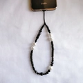 Handmade black and white beaded phone strap with faux pearls and faceted crystals - Black and White