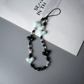 Bohemian style beaded phone strap with black and light blue heart-shaped crystal beads - Light Blue Heart Style (SJ-A210008A)