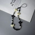 Bohemian black and white heart beaded phone wrist strap with pearls and crystal beads - Cream Heart Style (SJ-A210008B)
