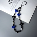 Blue and black heart beaded phone charm strap with pearls and colorful crystals - Dark Blue Heart Style (SJ-A210008C)