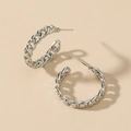Orecchini a C in argento 18K con motivo a catena cubana e finitura lucida elegante - Catena Grossa Argento(ED006S)