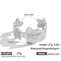 Silberner Edelstahl-Armreif mit realistischen Blumenmotiven und 6 cm Innendurchmesser - Fünfblättriger Blumen-Breitstil (DKB253031S)