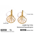 Gold stainless steel shell earrings with white enamel inlay for women - White Shell Hoop Earrings (DKE252095GL-W)