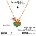 Golden stainless steel Christmas necklace with green heart reindeer pendant - Heart Reindeer (DKN254099-7GL)
