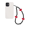 Handmade black onyx beads phone strap with red hearts on white phone case - Black and Red Heart Style (SZ-A230039D)
