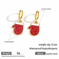 Christmas themed red glove earrings in stainless steel with golden round ear hoops - Christmas Glove (DKE252164-01GL)
