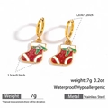 Christmas boot earrings in red and green enamel with tiny rhinestones on golden finish - Christmas Boot (DKE252164-02GL)