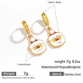 Golden stainless steel hoop earrings featuring colorful enamel Santa Claus pendants - Hoop Santa (DKE252164-05GL)