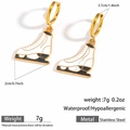 Waterproof gold stainless steel ice skate earrings with black and white enamel finish - Ice Skates (DKE252164-06GL)