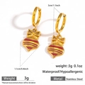 Christmas bell drop earrings in gold stainless steel with red enamel bow design - Bowknot Bell (DKE252164-12GL)
