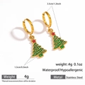 Stainless steel Christmas tree earrings with green enamel and red star detail - Christmas Tree (DKE252164-13GL)