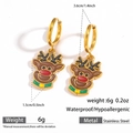 Festive gold-plated stainless steel reindeer hoop earrings with colorful enamel charms - Cartoon Reindeer (DKE252164-18GL)