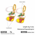 Festive Christmas stocking hoop earrings in red enamel and gold-plated stainless steel - Christmas Stocking (DKE252164-20GL)