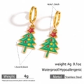 Stainless steel Christmas tree earrings with green enamel and gold finish details - Layered Christmas Tree (DKE252164-25GL)
