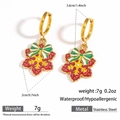 Golden stainless steel Christmas earrings with snowflake bow charms and sizing details - Bowknot Snowflake (DKE252164-26GL)