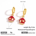 Red enamel house charms on gold stainless steel hoop earrings for Christmas jewelry - Red Small House (DKE252164-31GL)