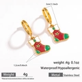 Stainless steel Christmas earring with red and green stocking pendant charm - Stocking Pendant (DKE252164-33GL)
