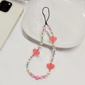 Pink heart beaded phone strap with white pearls and transparent beads for women - Pink Heart Beaded Style (SZ-A240076A)