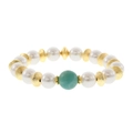 Stijlvolle elegante kralen armband met witte parels, gouden elementen en groene steen. - Witte Kralen met Blauwe Centrumkraal Stijl (BR2094-A)