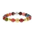 Vintage colorful gemstone beaded bracelet with metallic gold accent beads for stylish men. - Tourmaline (BR2084)