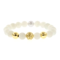 Close-up view of the men's beaded bracelet featuring white gemstone and textured gold beads. - Qingshan Jade (BR2084)