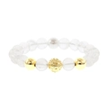 Close-up detail of mens crystal beaded bracelet with gold tone metal spheres for stylish look. - Clear Quartz (BR2084)