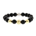 Detail shot of men's beaded bracelet featuring black lava stone and gold spheres. - Lava Stone (BR2084)