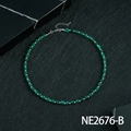 Niche square green malachite beaded necklace with silver metal accents and lobster clasp - Malachite