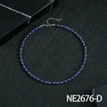 Lapis lazuli square beaded necklace with silver metallic accents and adjustable chain - Lapis Lazuli