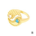 Bohemian gold ring featuring a clear crystal and turquoise stone in an asymmetric design - Adjustable Open / Gold-Turquoise Zirconia