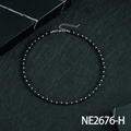 Lapis style necklace with square black matte beads and silver metal accents for men - Black Stone