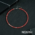Red cube bead choker necklace with silver spacers and natural stone texture - Imperial Stone - Red
