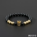 Matte black beaded bracelet with gold crown charm and micro-pave cubic zirconia - Matte Black Beads With Gold Crown Style (BR2137-D)