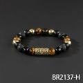 Tiger eye and black lava stone beaded crown bracelet with gold cubic zirconia detail - Tiger Eye Lava Stone With Pave Cylinder Style (BR2137-H)