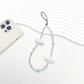 Handgemaakte kralen telefoonhanger met blauw-witte kralen en schattige 3D wolk accessoires - Kristallen Rocailles Witte Wolk