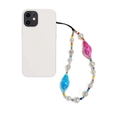 Handgemaakte telefoonriem met roze schelpkralen en kleurrijke parels op wit - Kleurrijke Wulk Telefoon Lanyard