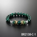 Deep green beaded bracelet featuring gold crown accents and a vintage aesthetic - Green Tiger's Eye Gold Crown Style (BR2138-C-1)