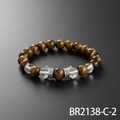 Tiger eye beaded bracelet featuring silver crown spacers and luxury elastic band detail - Yellow Tiger's Eye Silver Crown Style (BR2138-C-2)