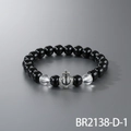 Handmade beaded bracelet featuring black onyx beads and a silver heart anchor charm - Black Agate Anchor Style (BR2138-D-1)